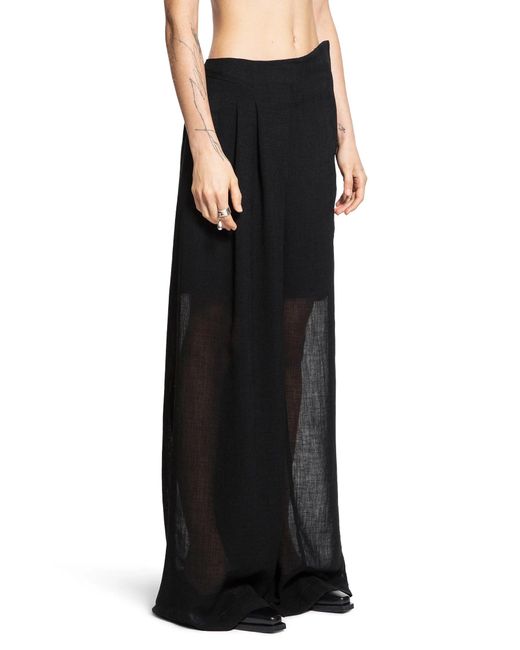 Yehuafan Black Nylon Sheer Wide Leg Pants