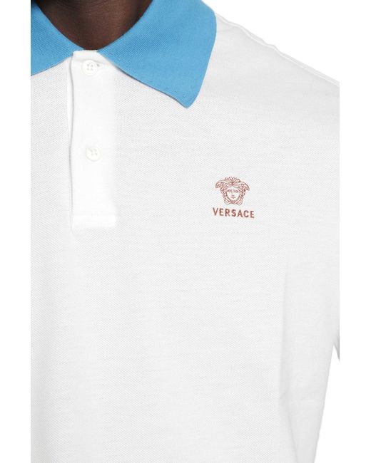 Versace White Embroidered Cotton Piqué Polo for men