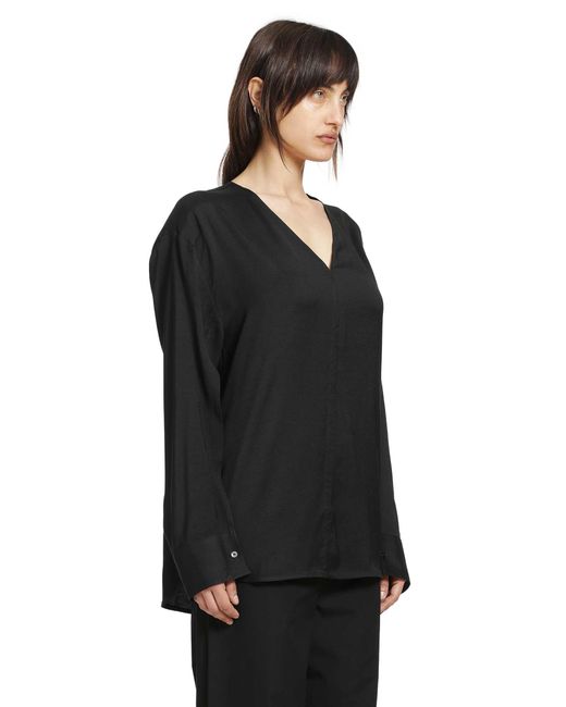 Totême Black V-Neck Tweed Blouse
