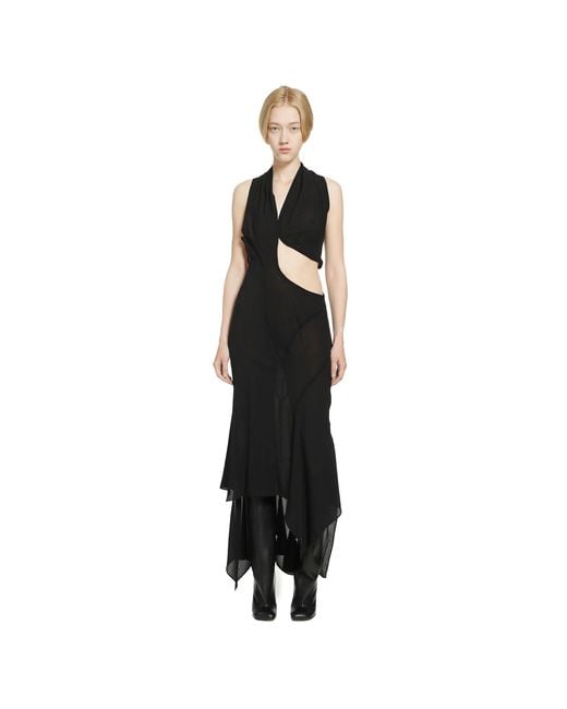 Yehuafan Black Cut-Out V-Neck Dress
