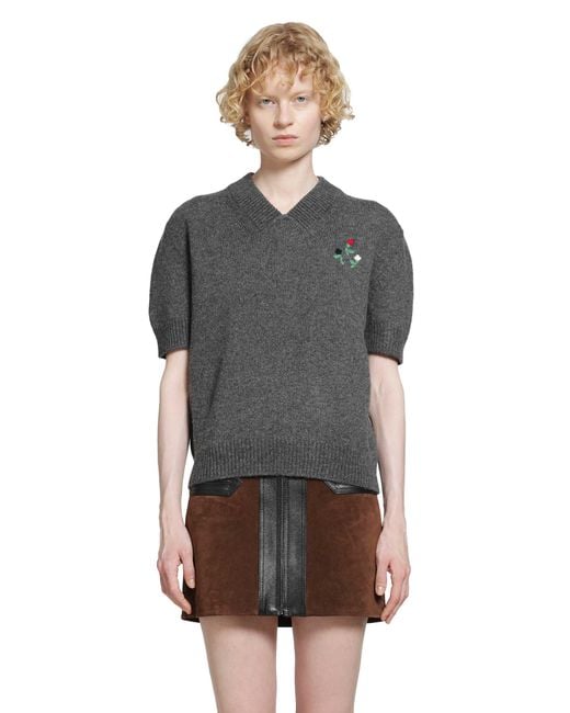 Marni Gray Short Sleeve V-Neck Cashmere Sweater