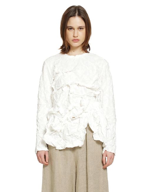 Comme des Garçons White Ruffled Long Sleeve T-Shirt