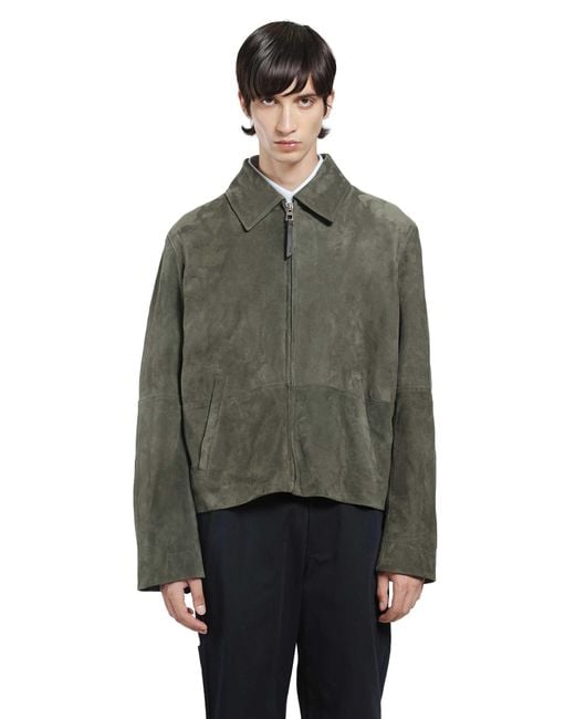 Loewe Green Suede Zip-Up Jacket for men