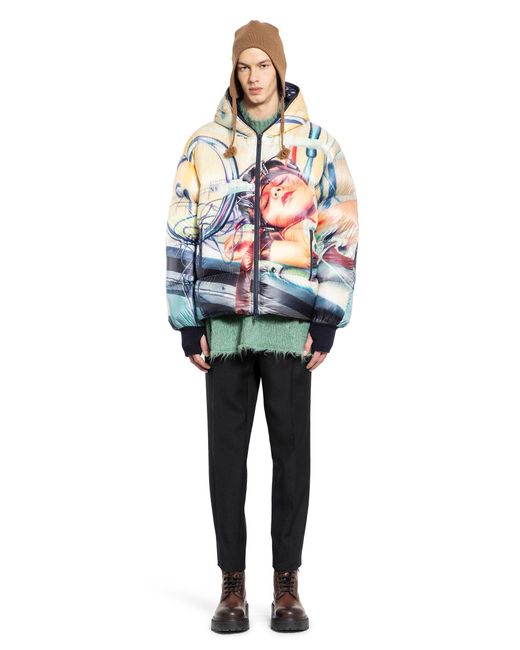 Undercover Red Printed Hooded Down Jacket for men