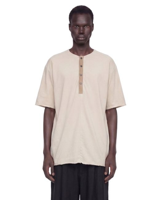 Ziggy Chen Natural Henley Neck Gathered T-Shirt for men