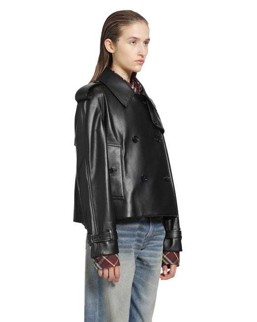 Burberry Black Cropped Leather Mayfair Trench Jacket