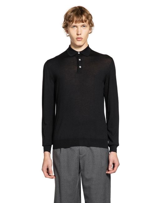 Lardini Black Long Sleeve Wool Polo for men
