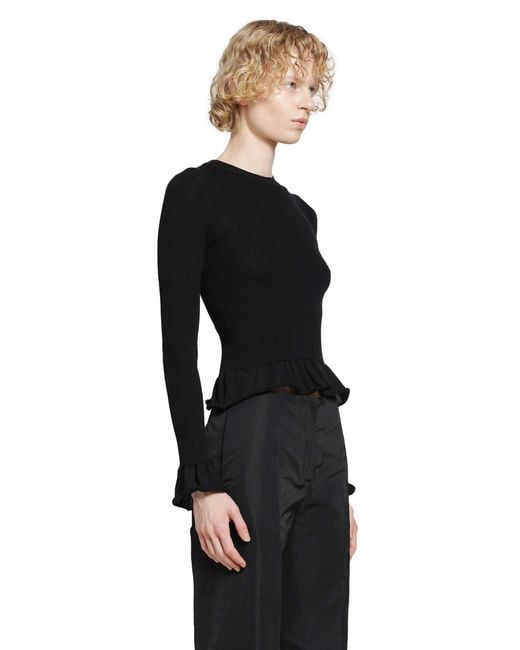 Jil Sander Black Ruffled Wool Jumper