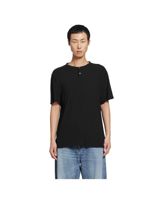 James Perse Black Slub Jersey Short Sleeve Henley T-Shirt for men