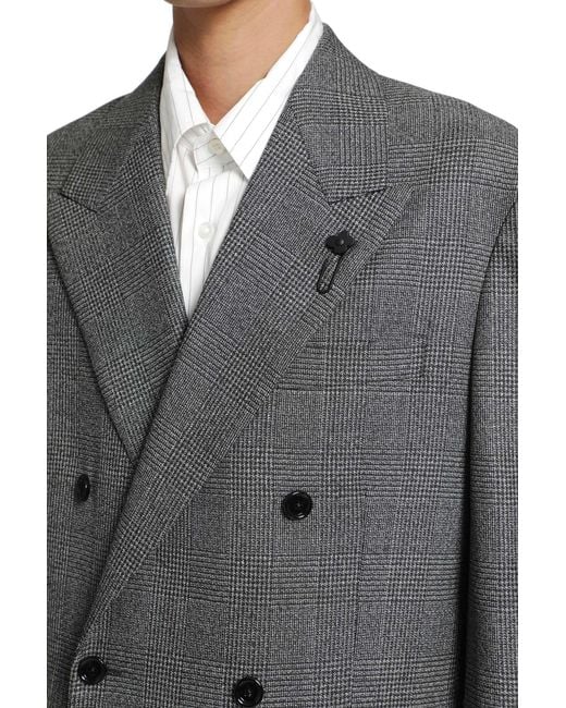 Lardini Gray Prince Of Wales Double-Breasted Blazer for men