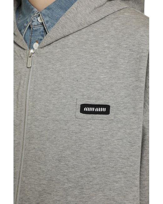 Miu Miu Gray Cotton Jersey-Zip-Up Hoodie