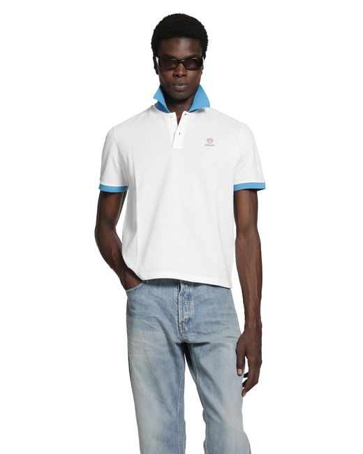 Versace White Embroidered Cotton Piqué Polo for men
