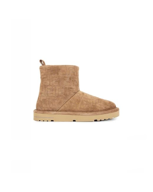 Fendi Natural Ff Suede Ankle Boots for men