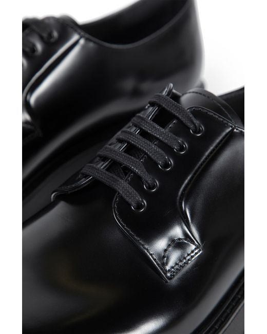 Prada Black Brushed Leather Lace-Up Shoes for men
