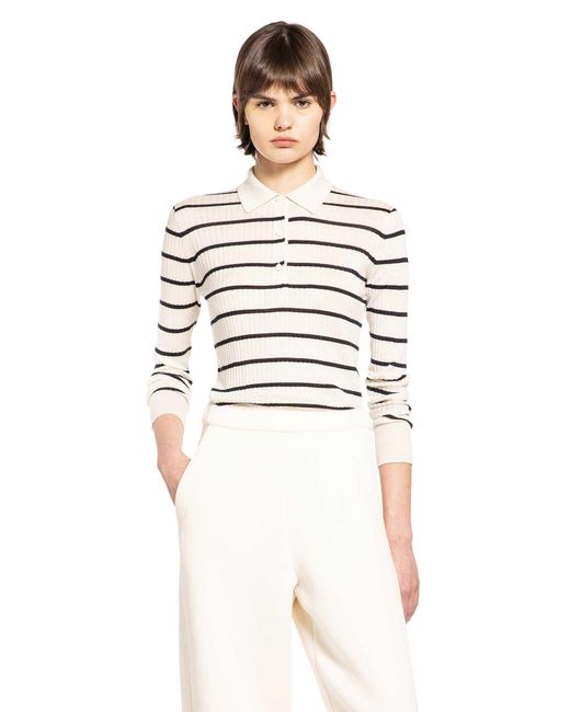 Max Mara White Striped Cashmere Silk Polo