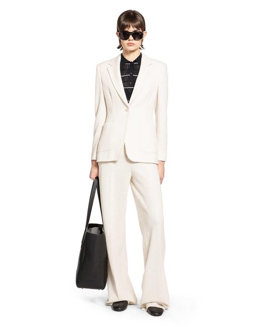 Max Mara White Single-Breasted Wool Piqué Blazer