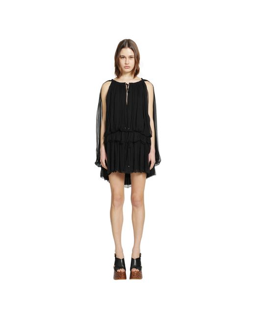 Chloé Black Silk Mousseline Mini Cape Dress
