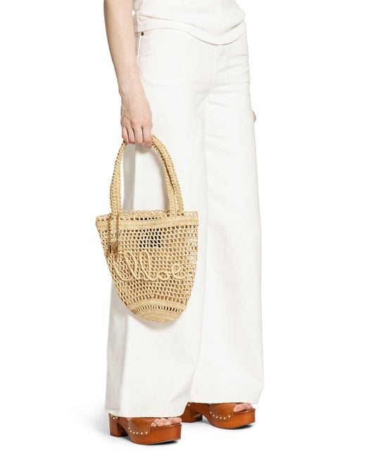 Chloé White Small Summer Banana Tote Bag In Raffia