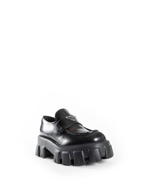 Prada Black Brushed Leather Monolith Loafers