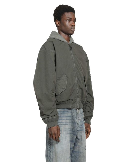 Balenciaga Gray Hooded Standard Bomber Jacket for men