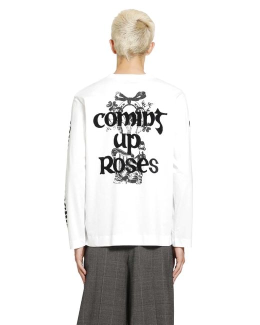 Simone Rocha White Coming Up Roses Print Long Sleeve Tee for men