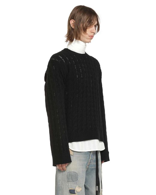 Ann Demeulemeester Black Tristan Cable Knit Ladder Stich Crewneck Sweater for men