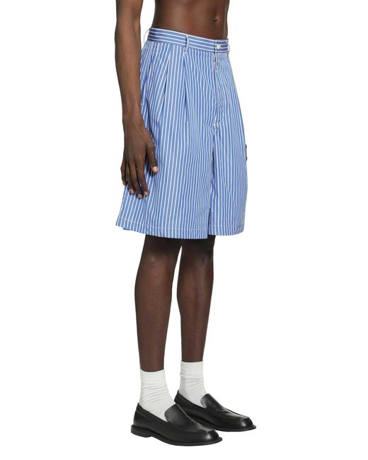 Comme des Garçons Blue Pleated Pinstriped Shorts for men