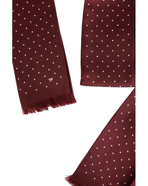 Tom Ford Red Micro Polkadot Silk Scarf for men