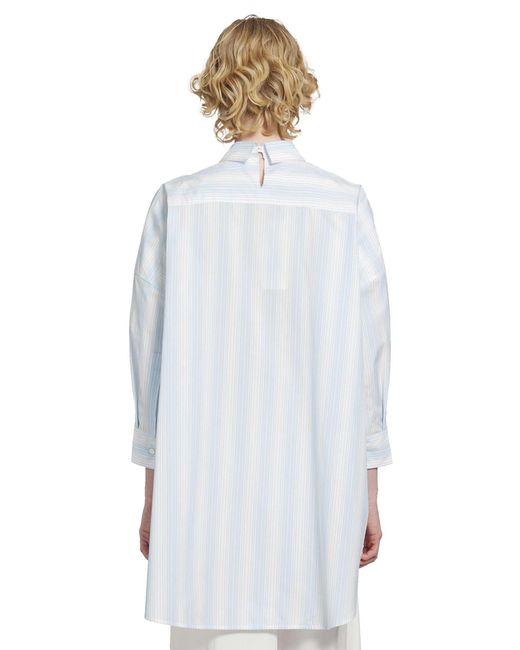 Marni Blue Cotton Poplin Pinstriped Patchwork Shirt