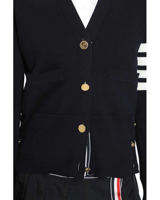 Thom Browne Black Milano Classic 4-Bar V-Neck Cardigan