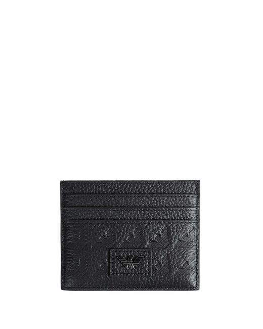 Emporio Armani Black Embossed Eagle Card Holder for men