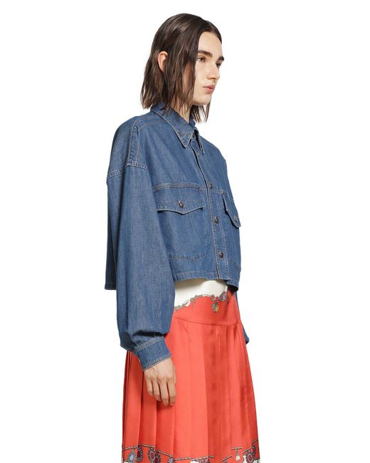 Versace Blue Chambray Denim Crop Shirt