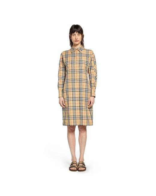 Burberry Natural Check Cotton Shirt Midi Dress