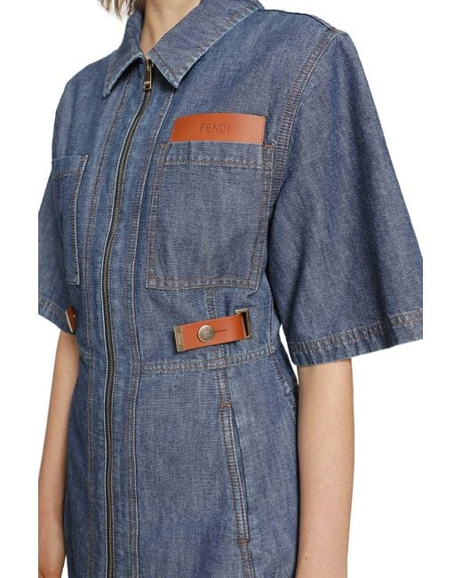 Fendi Blue Chambray Denim Shirt Dress