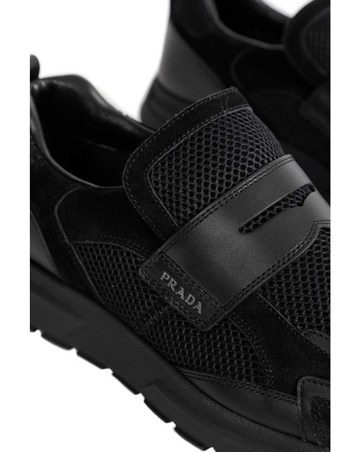 Prada Black Prax Mesh And Leather Loafers for men
