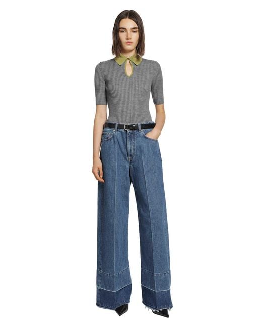 Jil Sander Gray Lightweight Ribbed Wool Polo