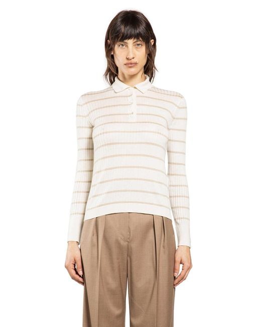 Max Mara Natural Striped Cashmere Silk Polo