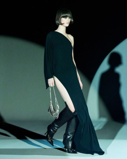 Gucci Black Asymmetric Viscose Jersey Long Dress