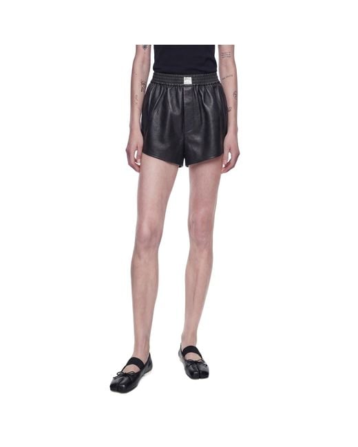 MM6 by Maison Margiela Black Crackled Faux Leather Shorts