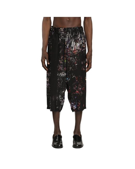 Yohji Yamamoto Black Stained Glass Printed Bermuda Pants for men