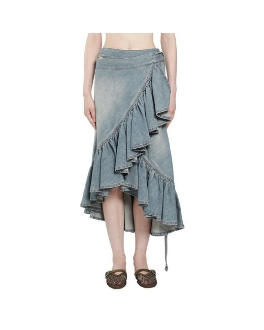 Alaïa Blue Denim Ruffle Skirt