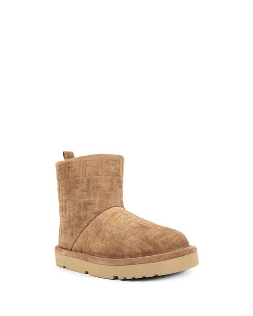 Fendi Natural Ff Suede Ankle Boots for men