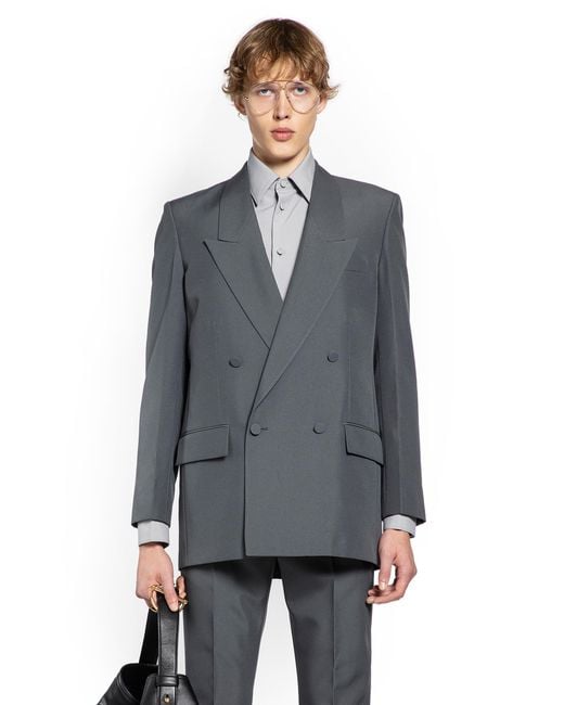 Gucci Gray Double-Breasted Twill Blazer for men