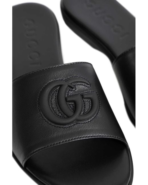 Gucci Black Double G Leather Sandals
