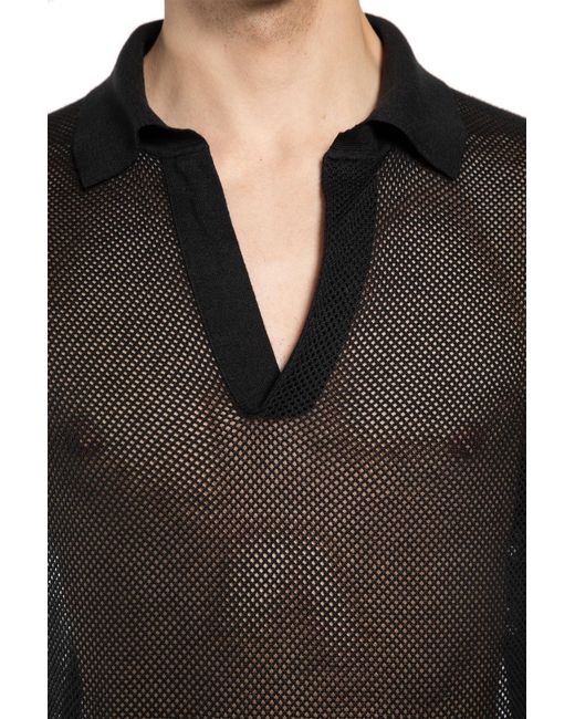 Tom Ford Black Cotton Silk Mesh Polo for men