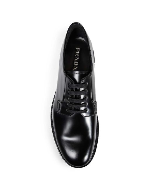 Prada Black Brushed Leather Lace-Up Shoes for men