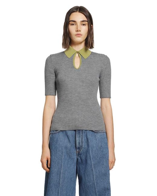 Jil Sander Gray Lightweight Ribbed Wool Polo