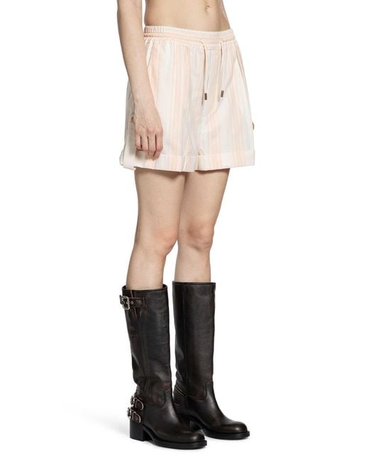 Chloé Natural Striped Organic Cotton Drawstring Shorts