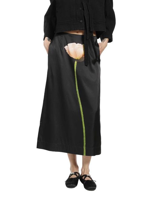 Simone Rocha Black Poppy Motif Pencil Skirt