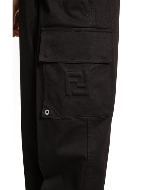 Fendi Black Cotton Gabardine Cargo Trousers for men